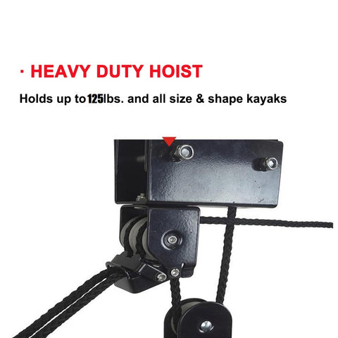 FishingKayak Kayak Hoist, Overhead Pulley System with 125 lb Capacity for Kayak, Canoe, Bike, or Ladder Storage
