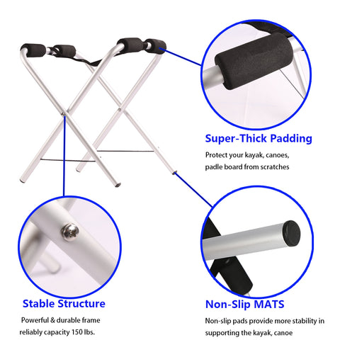 Folding Kayak Stand | 2 Portable Storage Racks for Outdoor Storage | Freestanding Rack Accessories | Kayaks, Canoes, SUP Paddle Boards or Small Boats