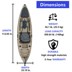 10FT full function kayak, single seat, foot rudder control system, aluminum seat, large storage space