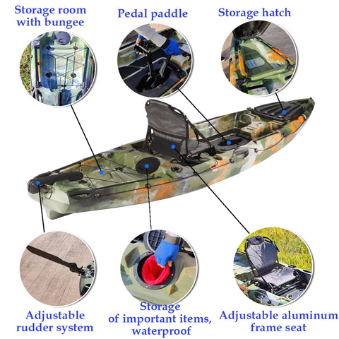 12.5FT full-featured pedal Kayak, single seat, foot rudder control system, aluminum seat, large storage space