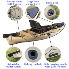 10FT full function kayak, single seat, foot rudder control system, aluminum seat, large storage space